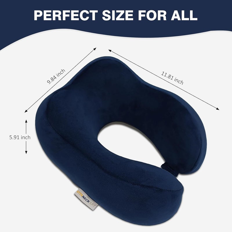 VITANECKART Hump travel pillow, High-end memory foam neck pillow, double support for neck, head and chin, 360° ergonomic design full neck wrap pillow, suitable for office, airplane and car (Dark blue) - Image 2
